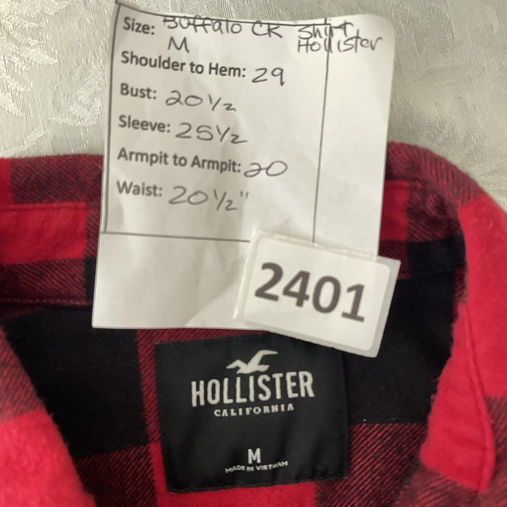 Hollister Red Black Buffalo Check Flannel Shirt Mens Medium Long Sleeve - Picture 7 of 8